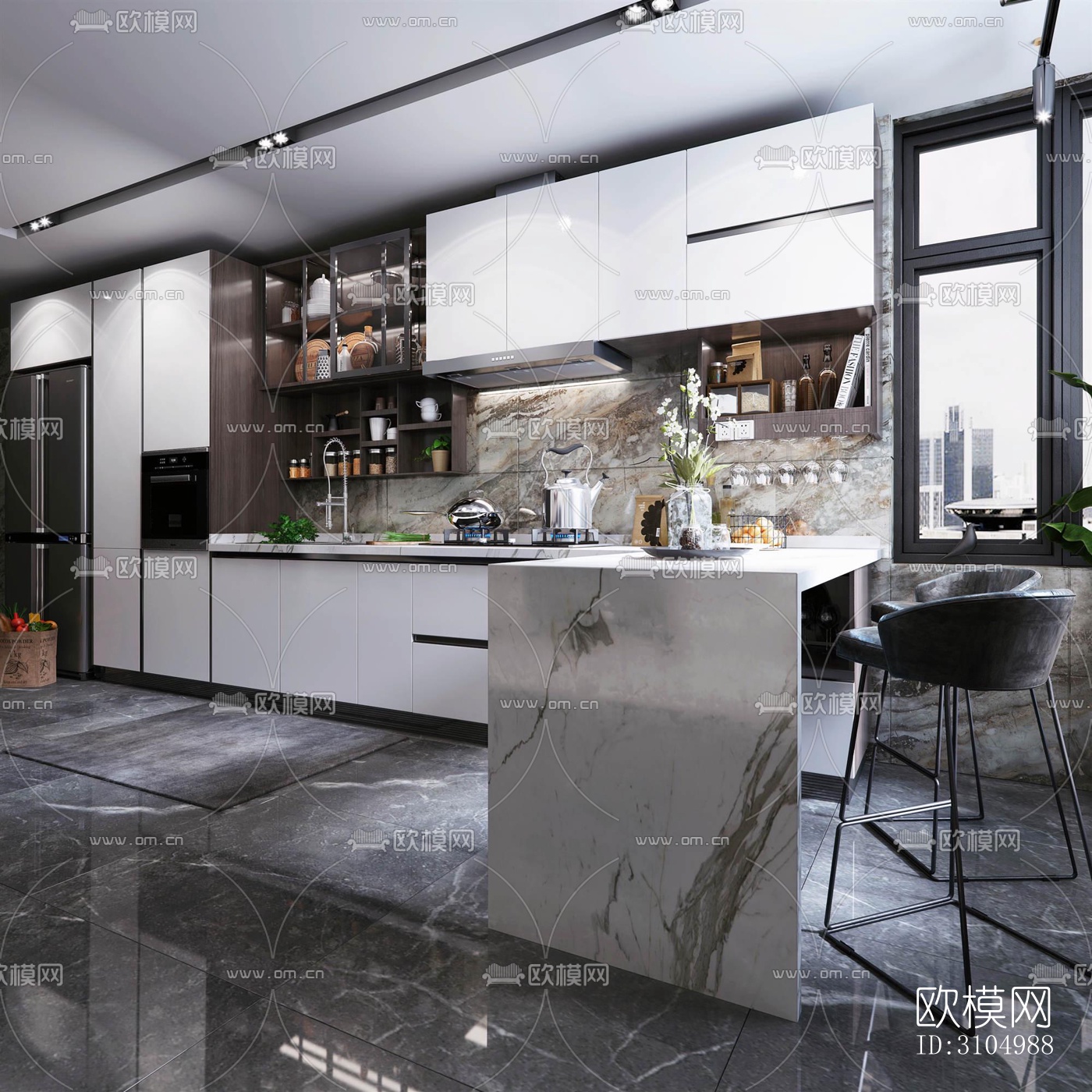 现代厨房效果图下载（渲染图3）