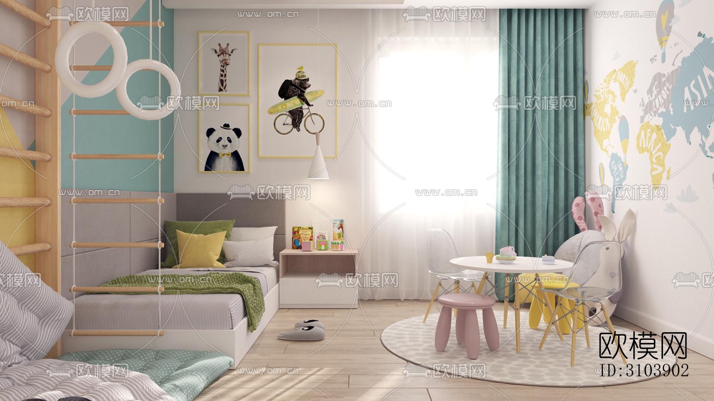 北欧儿童房效果图下载（渲染图1）
