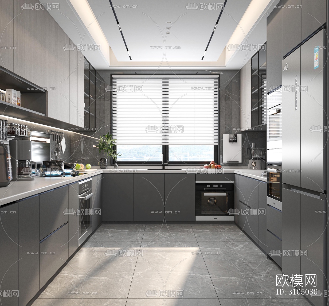 高级灰厨房效果图下载（渲染图3）