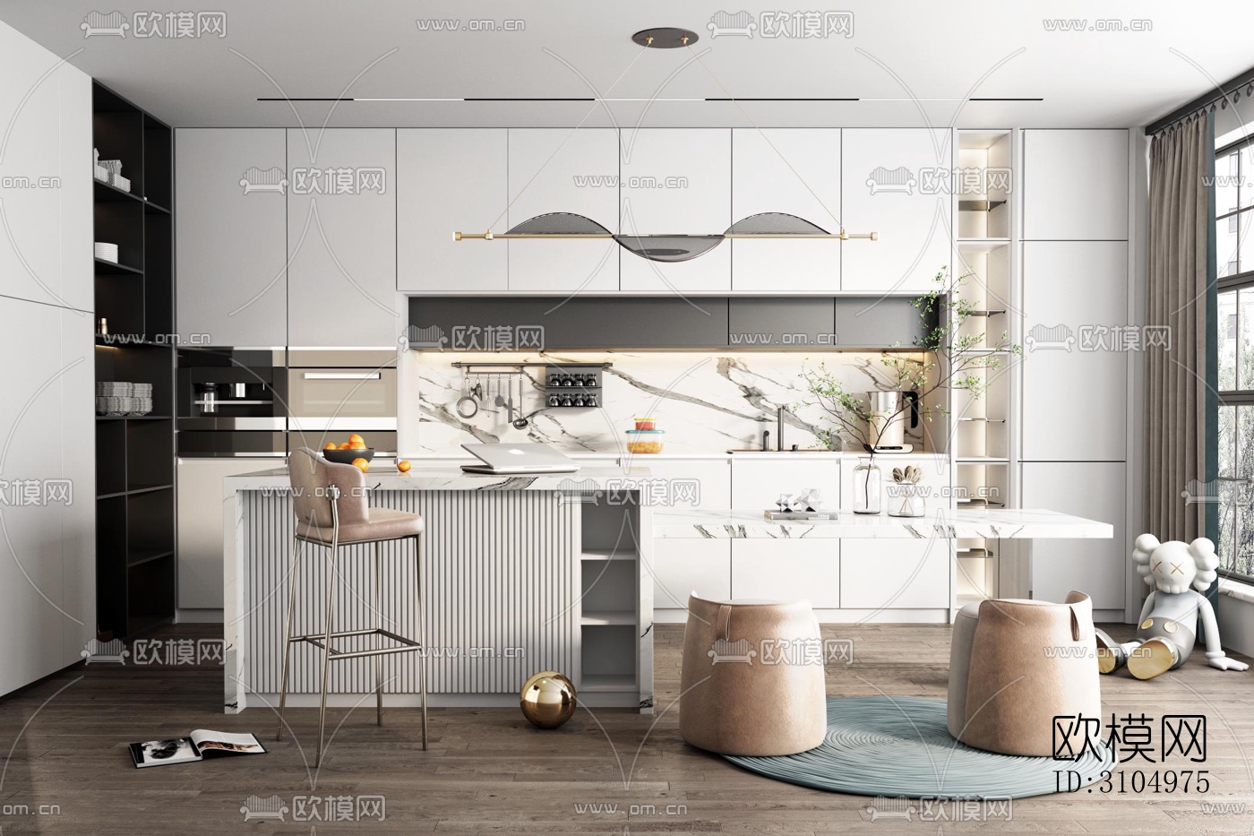现代厨房效果图下载（渲染图2）