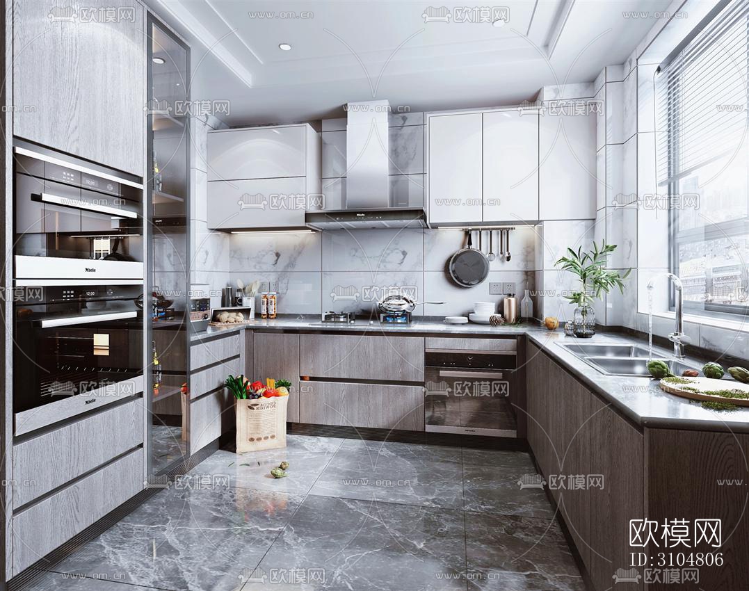 北欧厨房效果图下载（渲染图2）