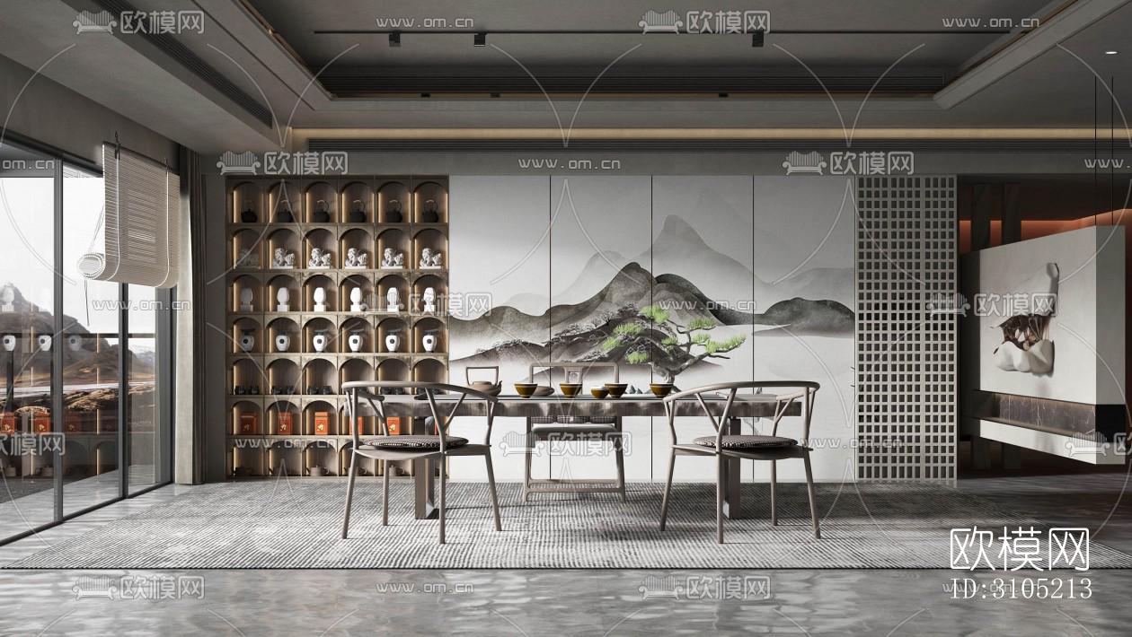新中式茶室效果图下载（渲染图5）
