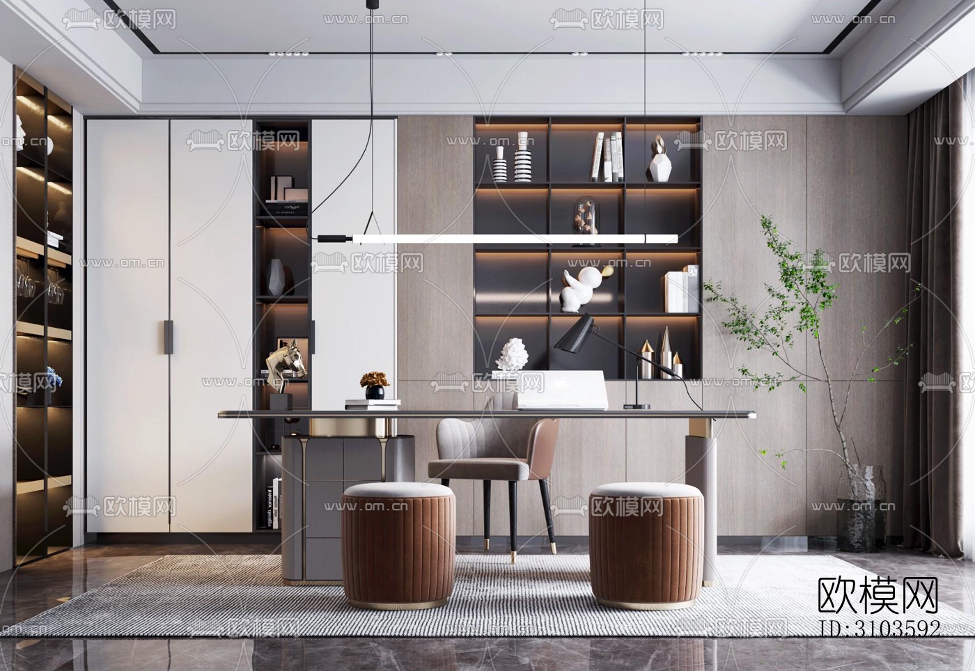 北欧书房效果图下载（渲染图1）