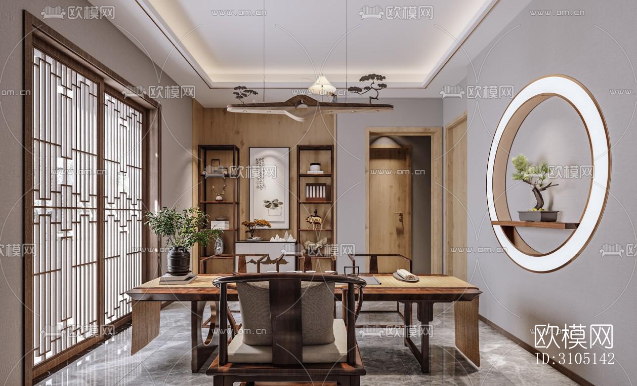 中式茶室效果图下载（渲染图1）