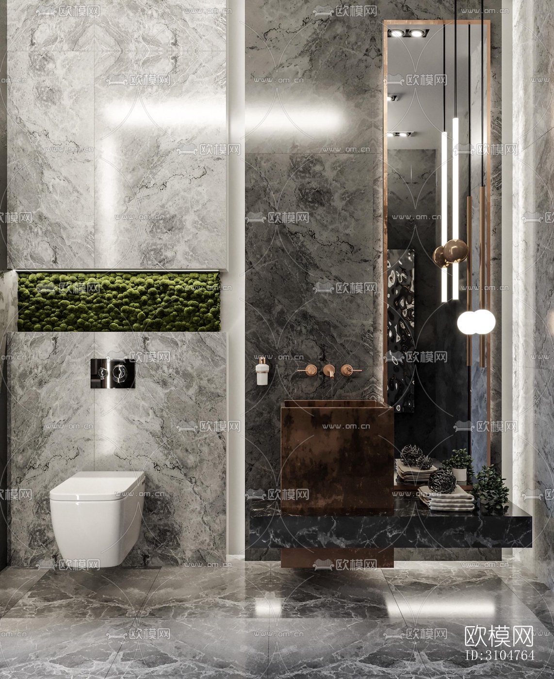 高级灰卫生间效果图下载（渲染图1）