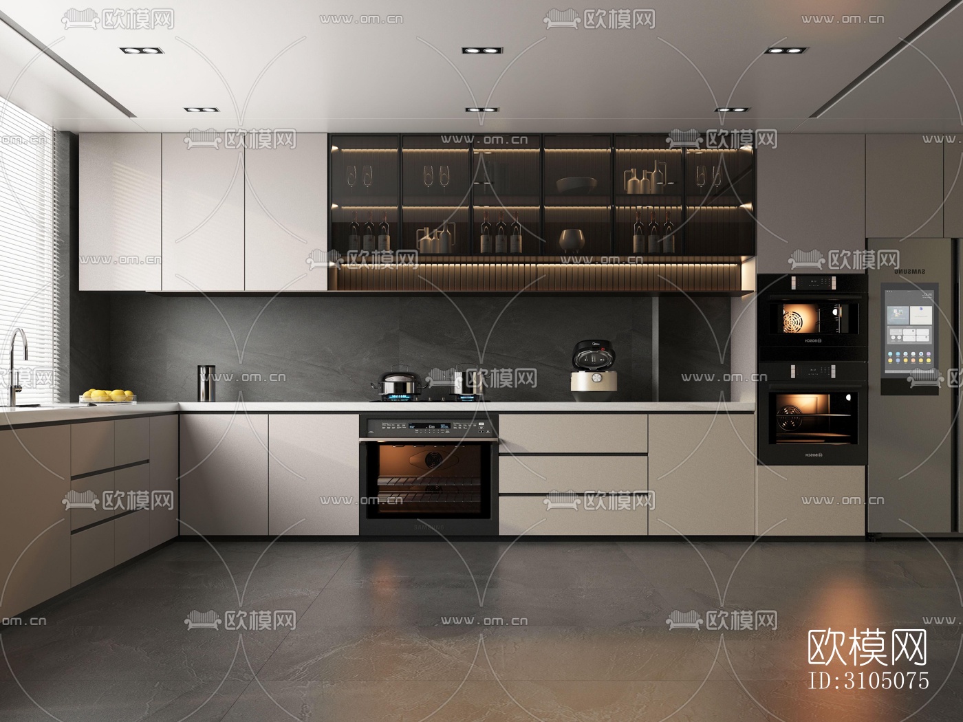 高级灰厨房效果图下载（渲染图5）