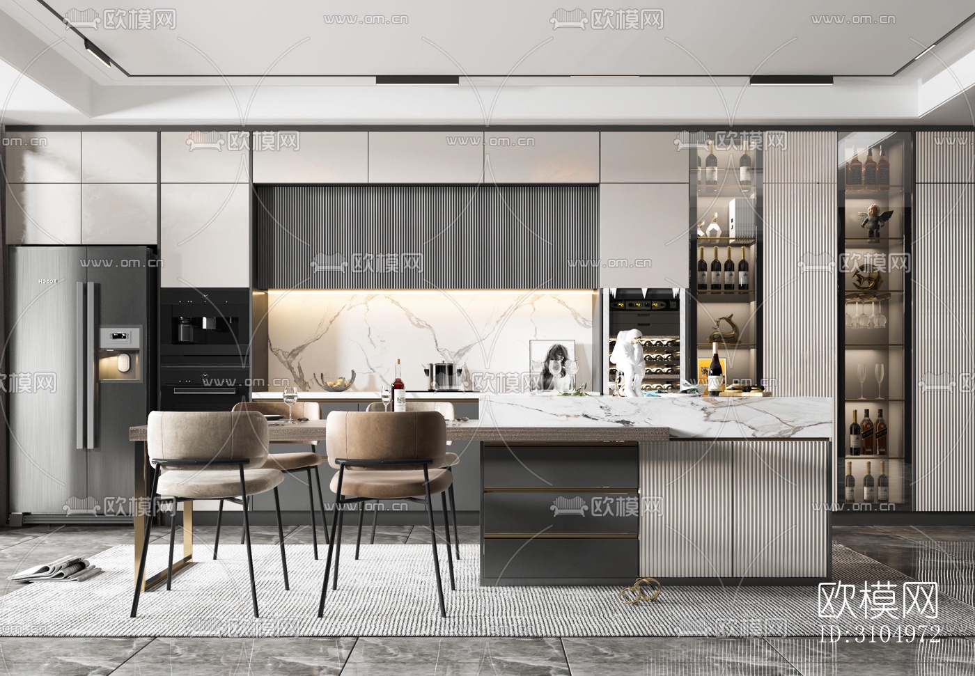 现代厨房效果图下载（渲染图2）