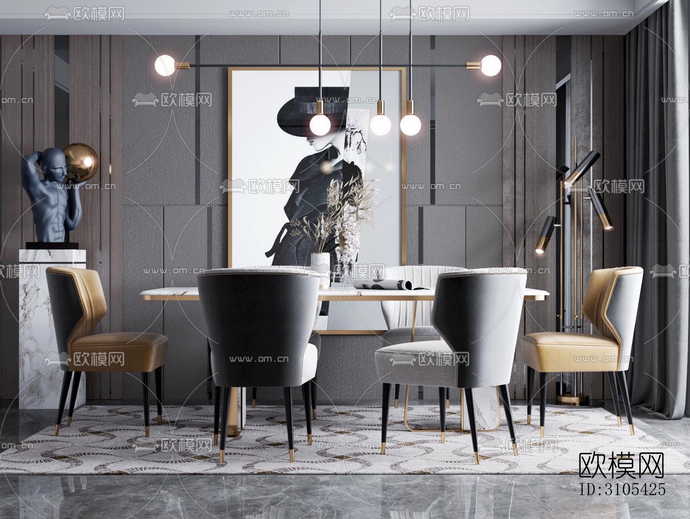 现代餐厅效果图下载（渲染图5）