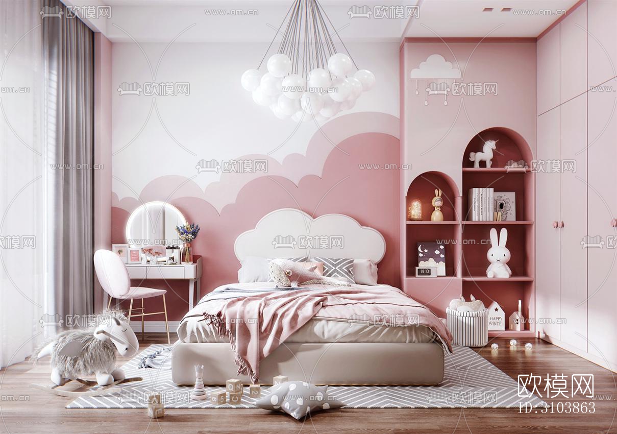 北欧儿童房效果图下载（渲染图2）