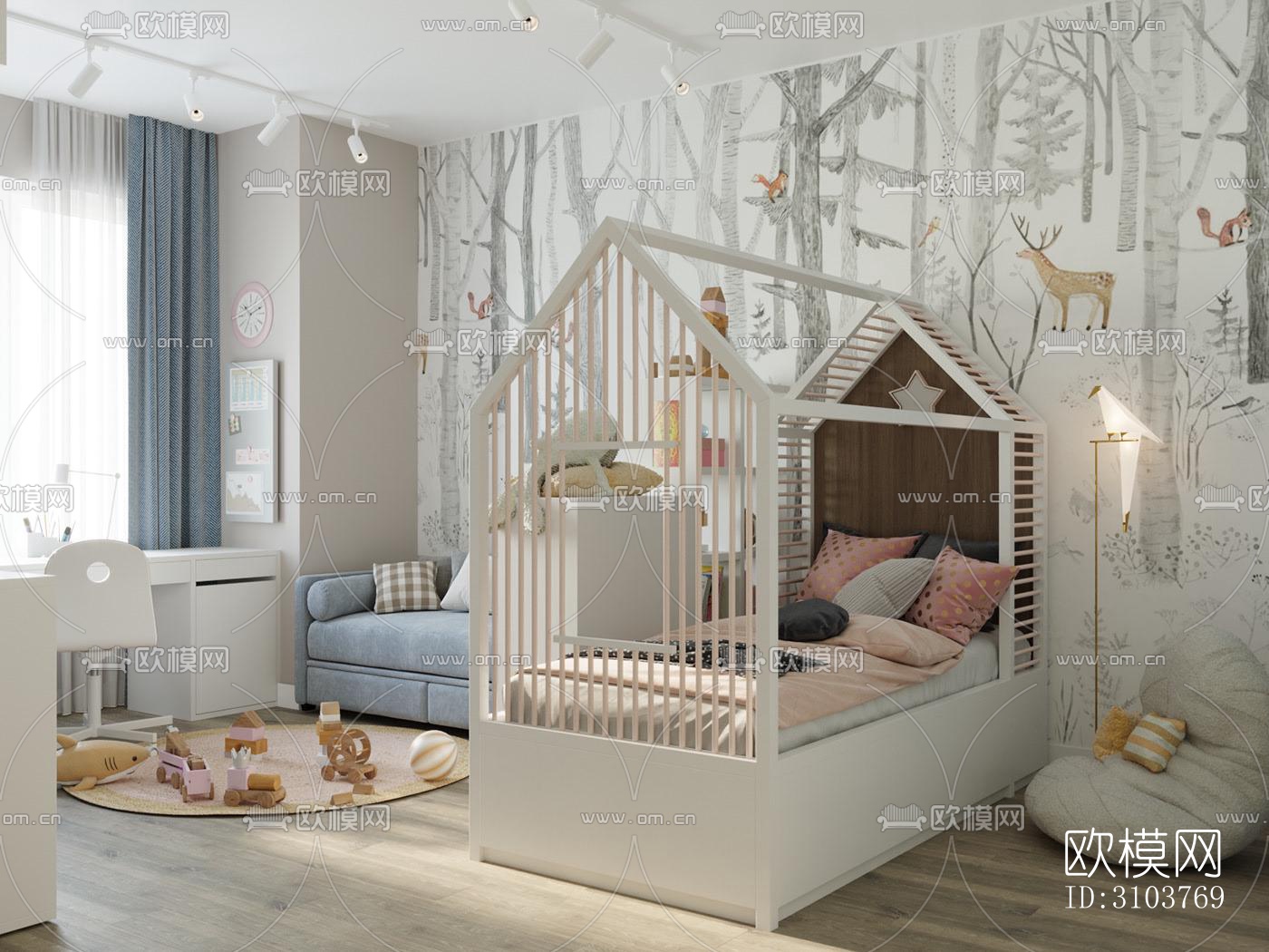 北欧儿童房效果图下载（渲染图4）