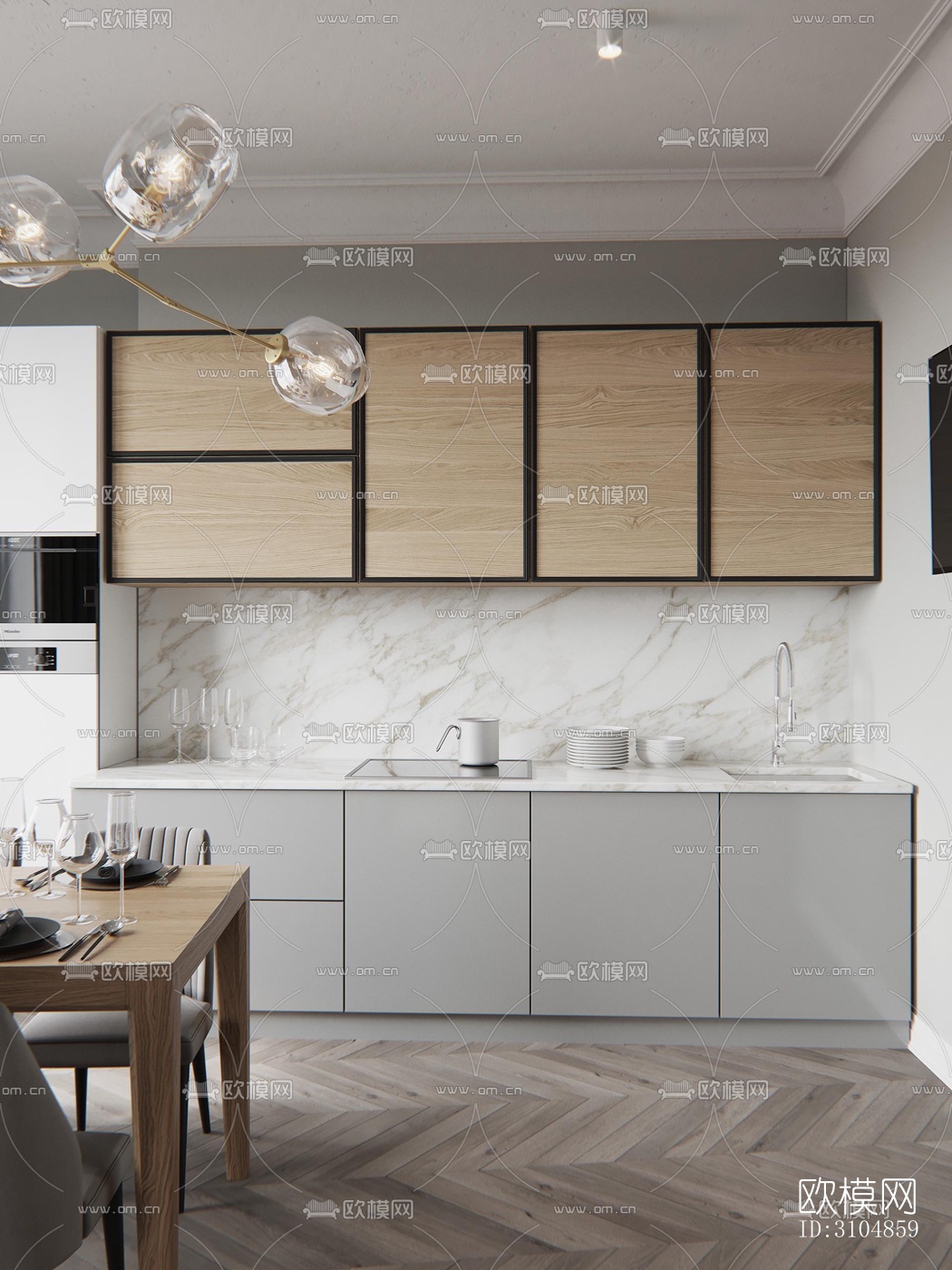 北欧厨房效果图下载（渲染图1）