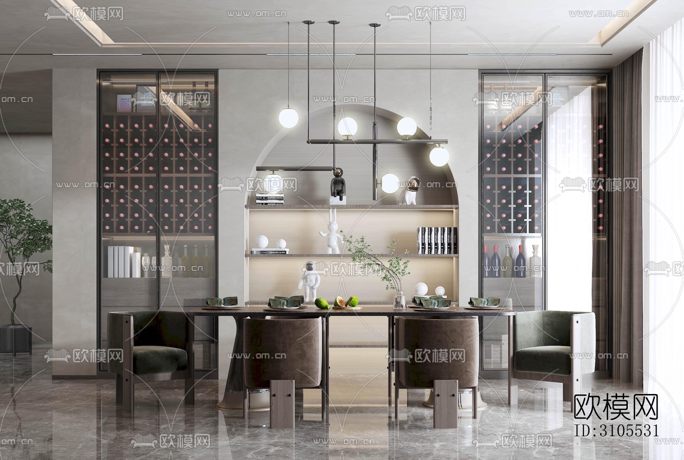 现代餐厅效果图下载（渲染图1）