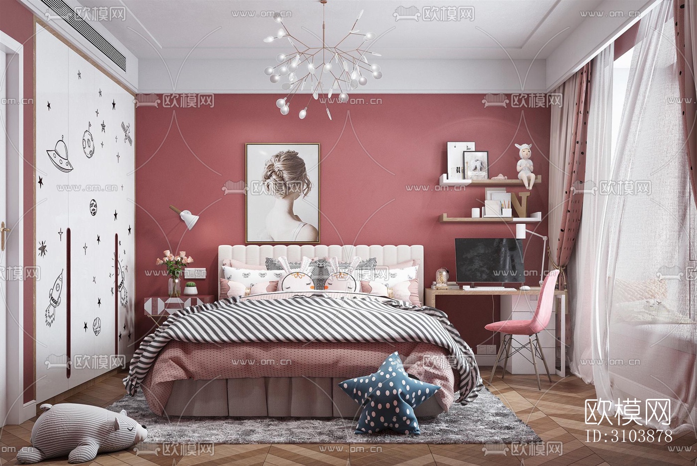 北欧儿童房效果图下载（渲染图1）