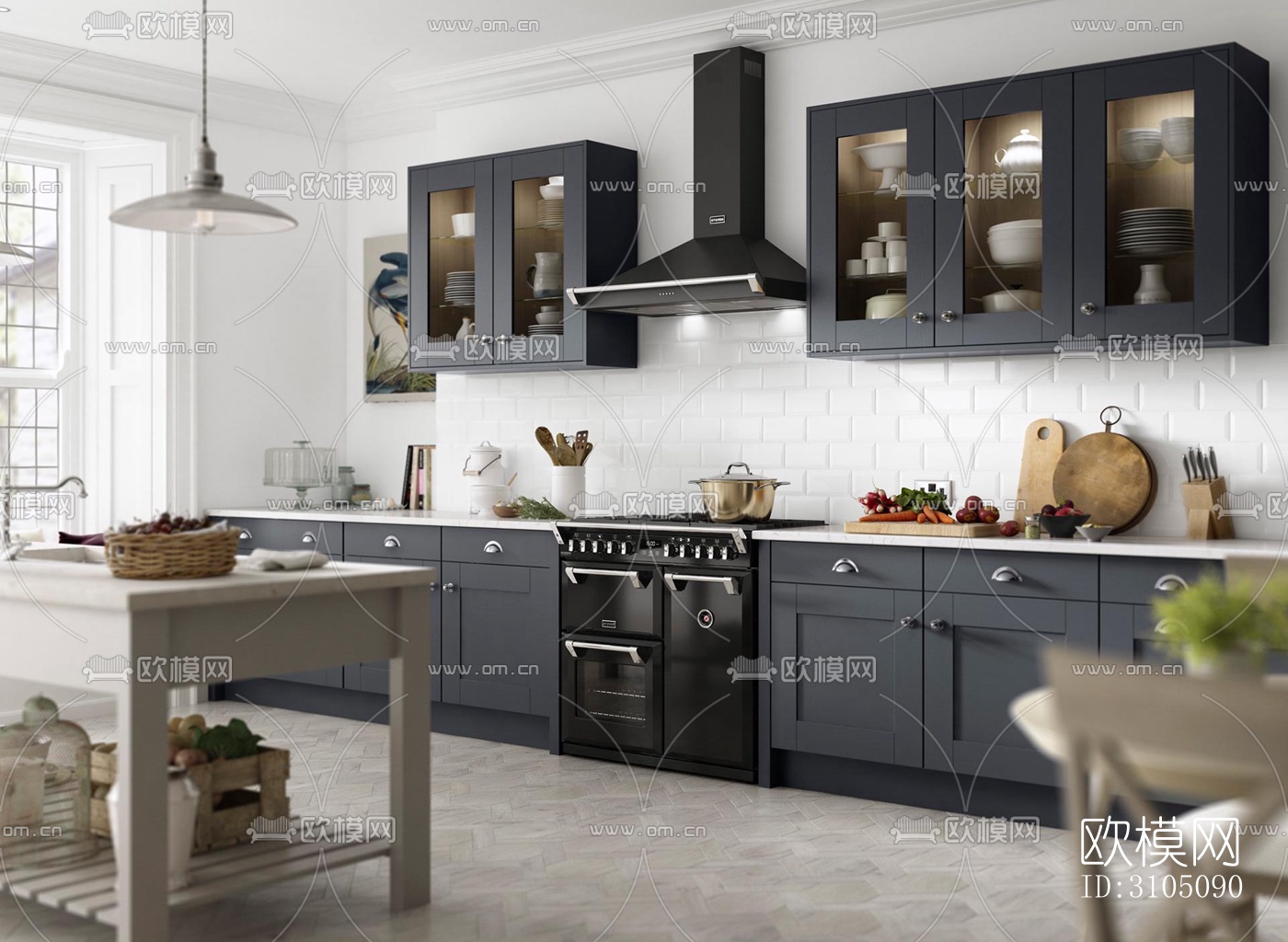 高级灰厨房效果图下载（渲染图1）