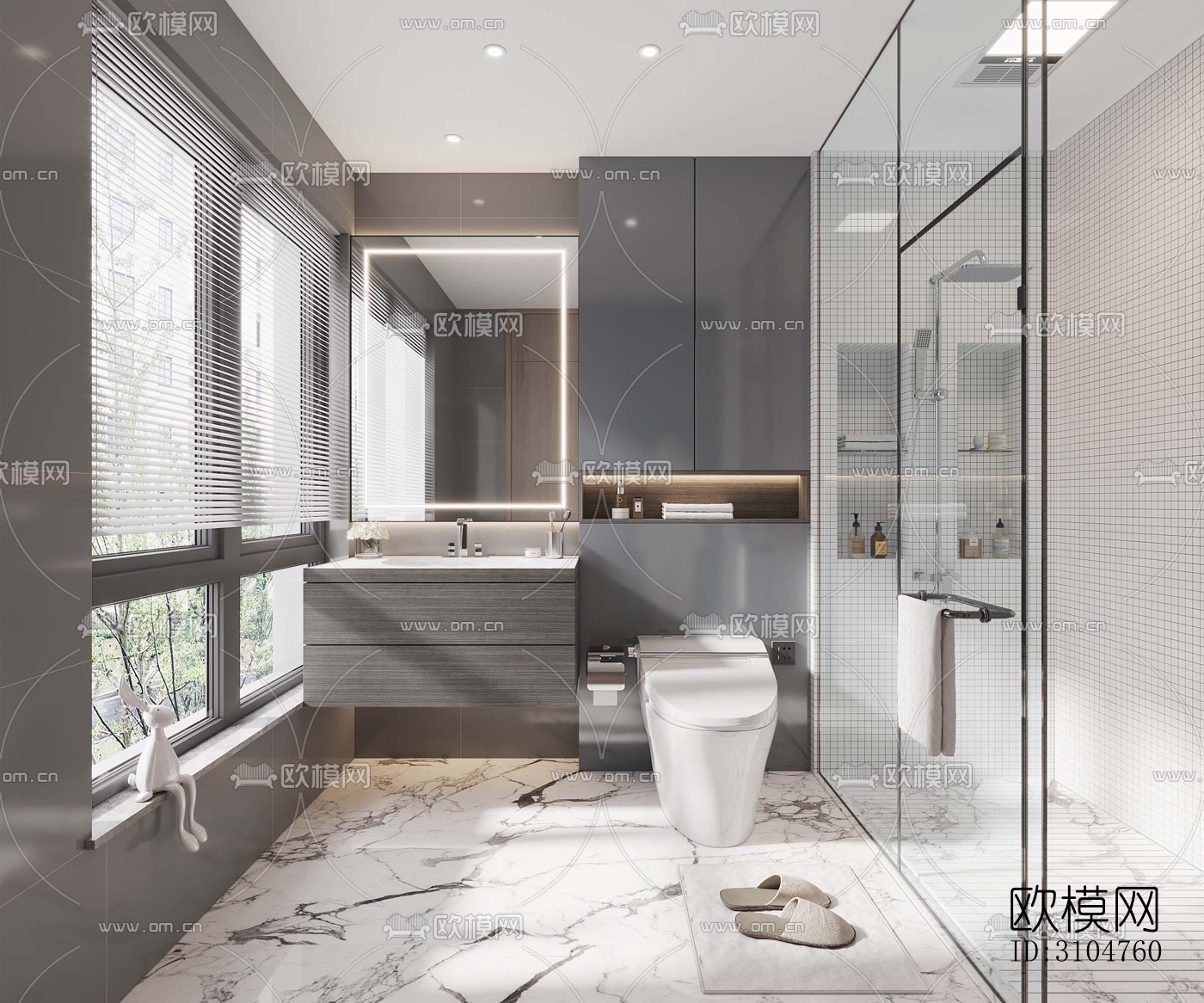 高级灰卫生间效果图下载（渲染图3）