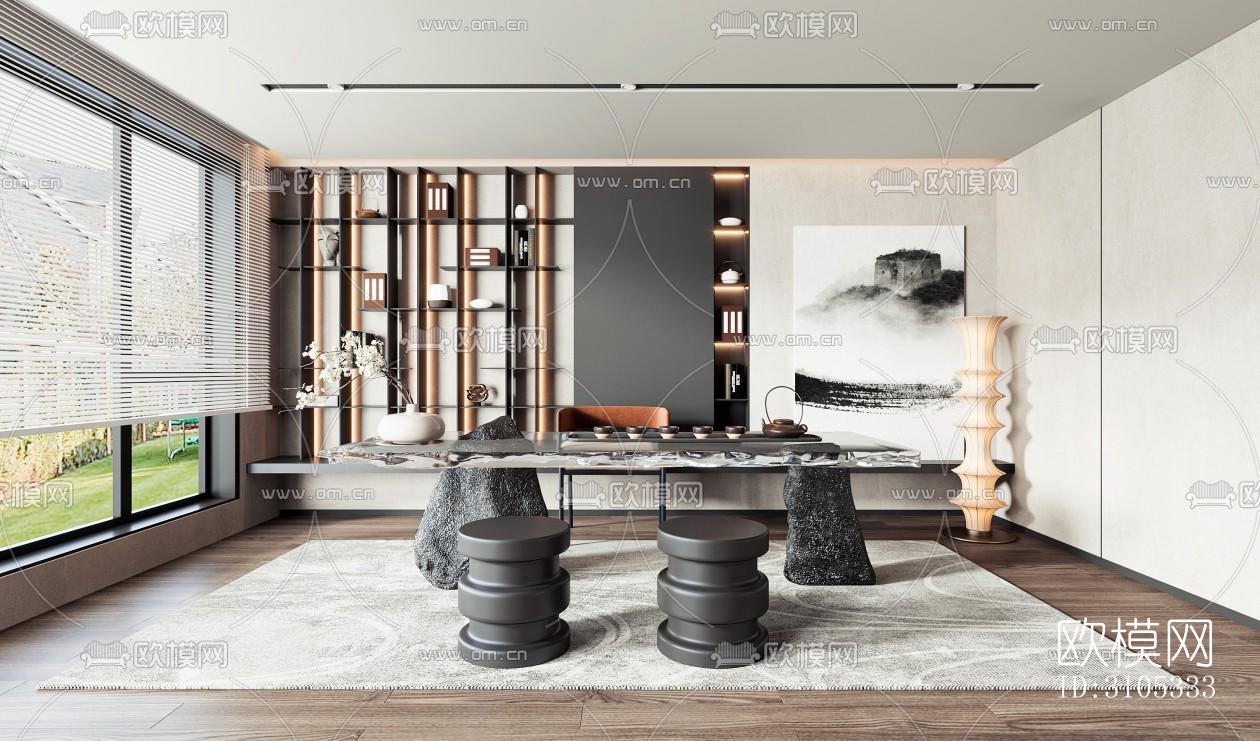 高级灰茶室效果图下载（渲染图4）