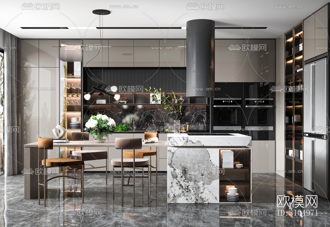 现代厨房效果图下载（渲染图3）