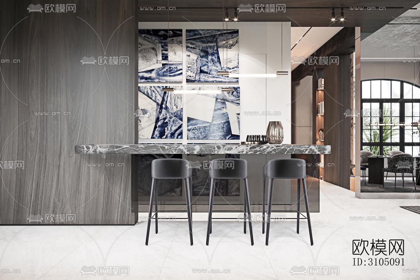 高级灰厨房效果图下载（渲染图2）