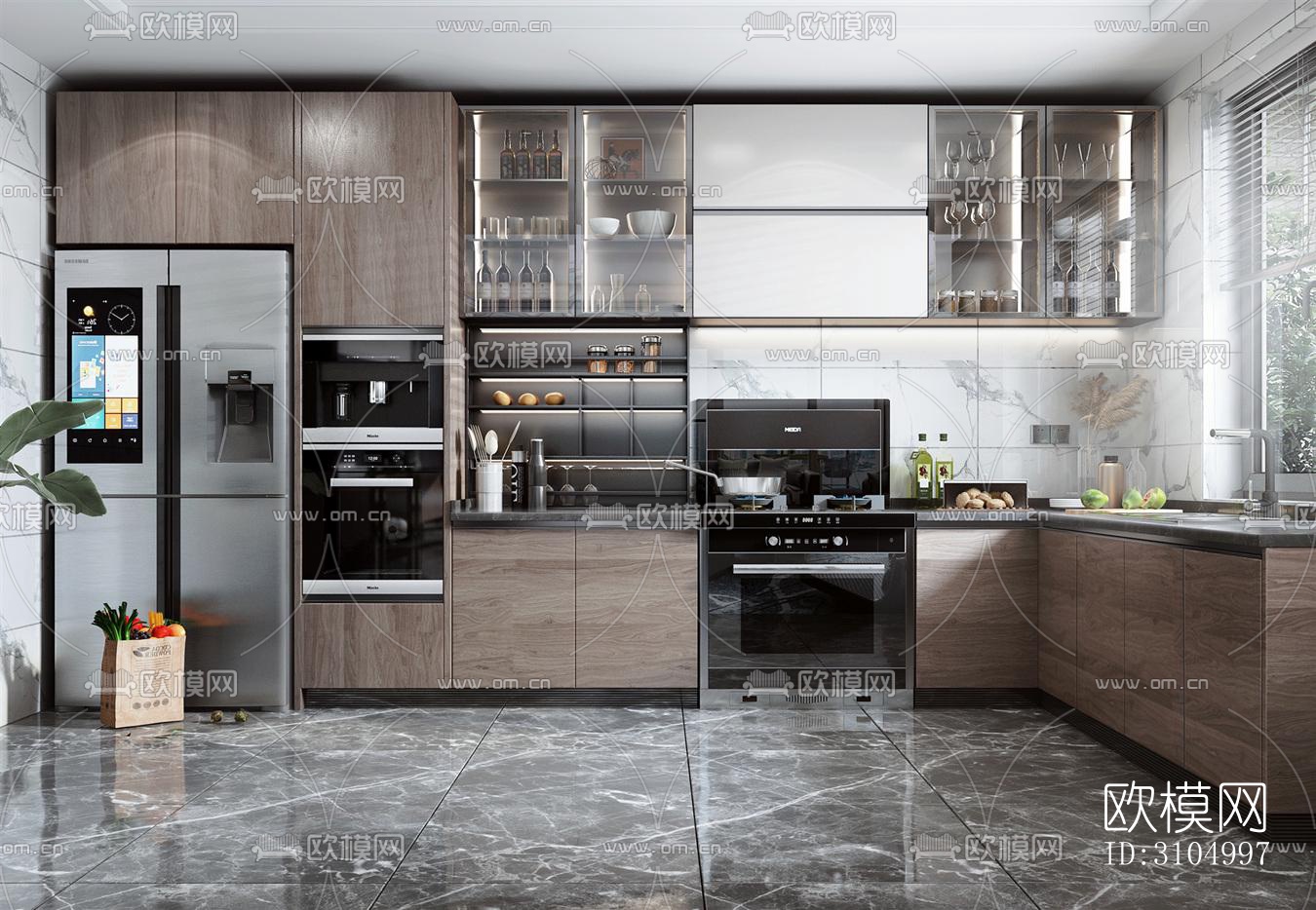 现代厨房效果图下载（渲染图1）