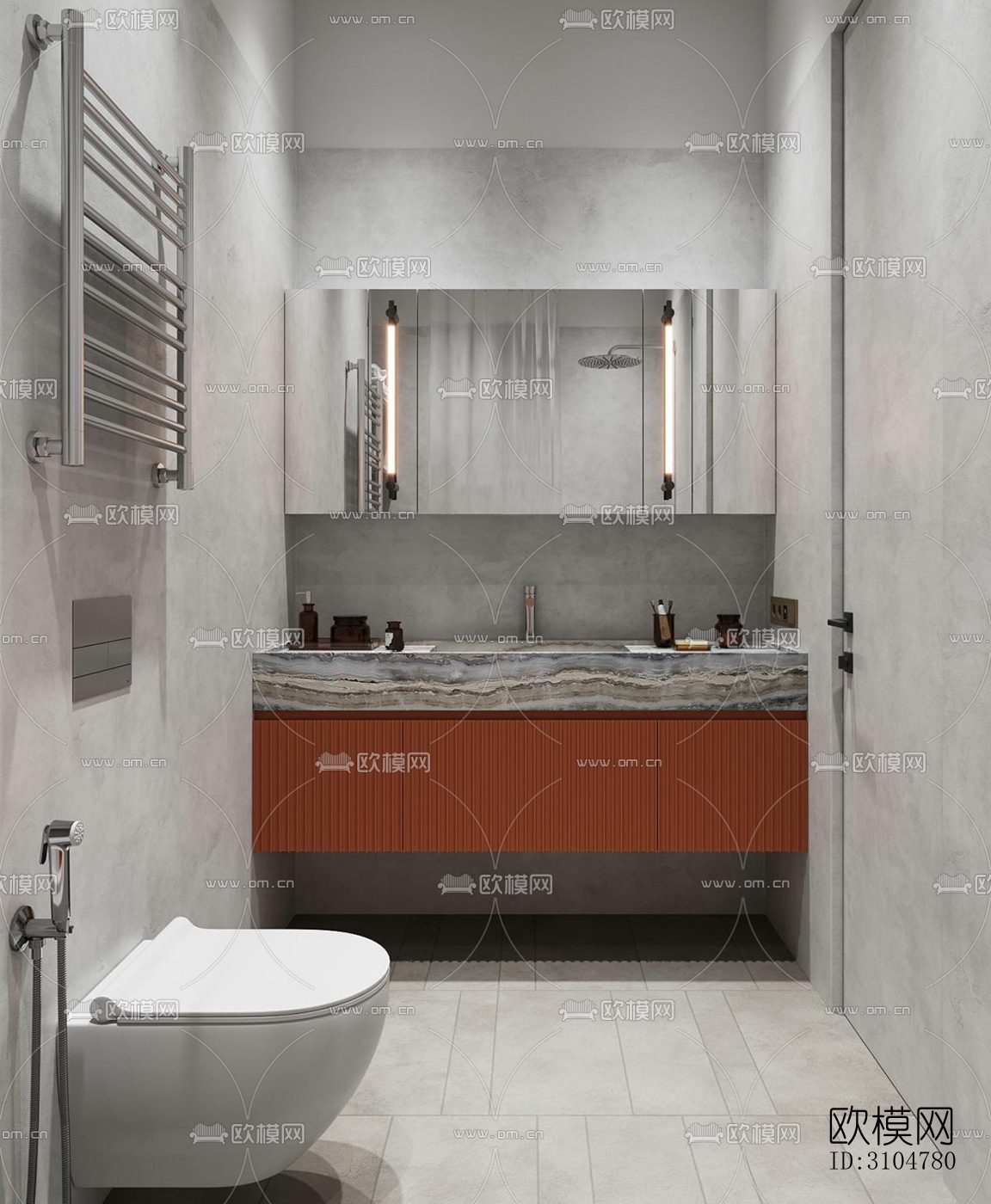 高级灰卫生间效果图下载（渲染图5）