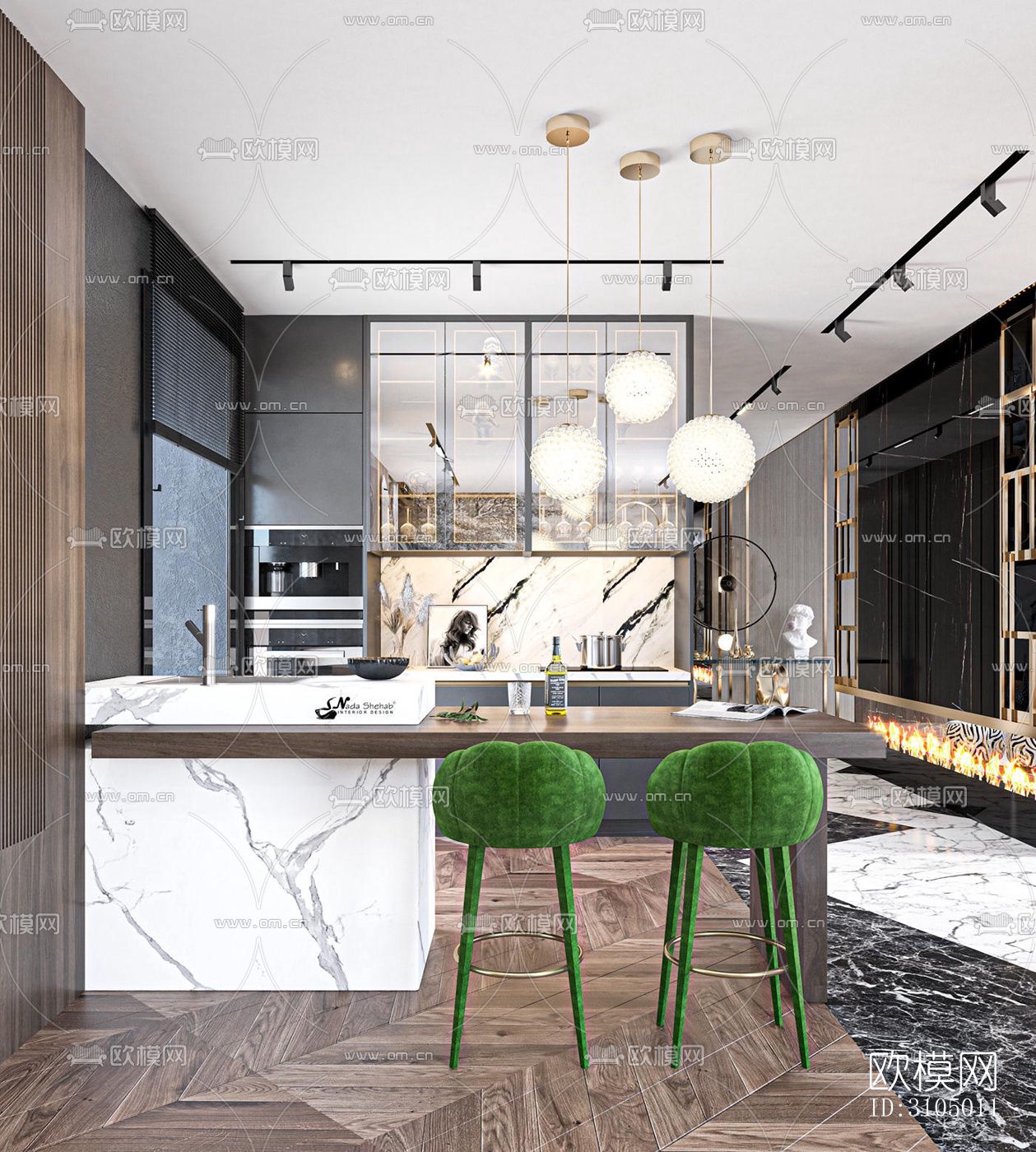 现代厨房效果图下载（渲染图2）