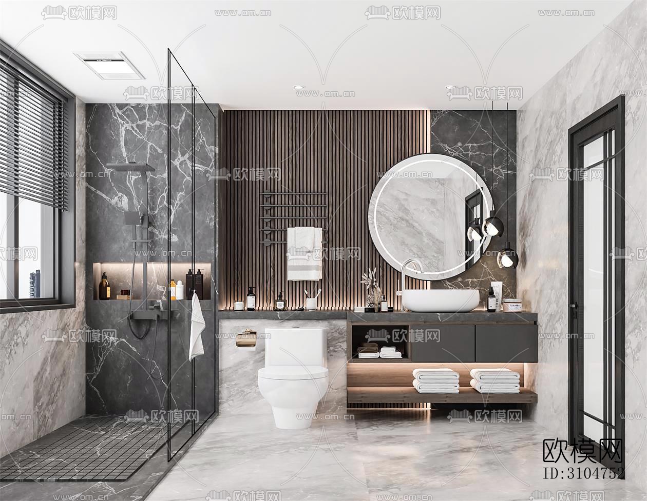 高级灰卫生间效果图下载（渲染图2）