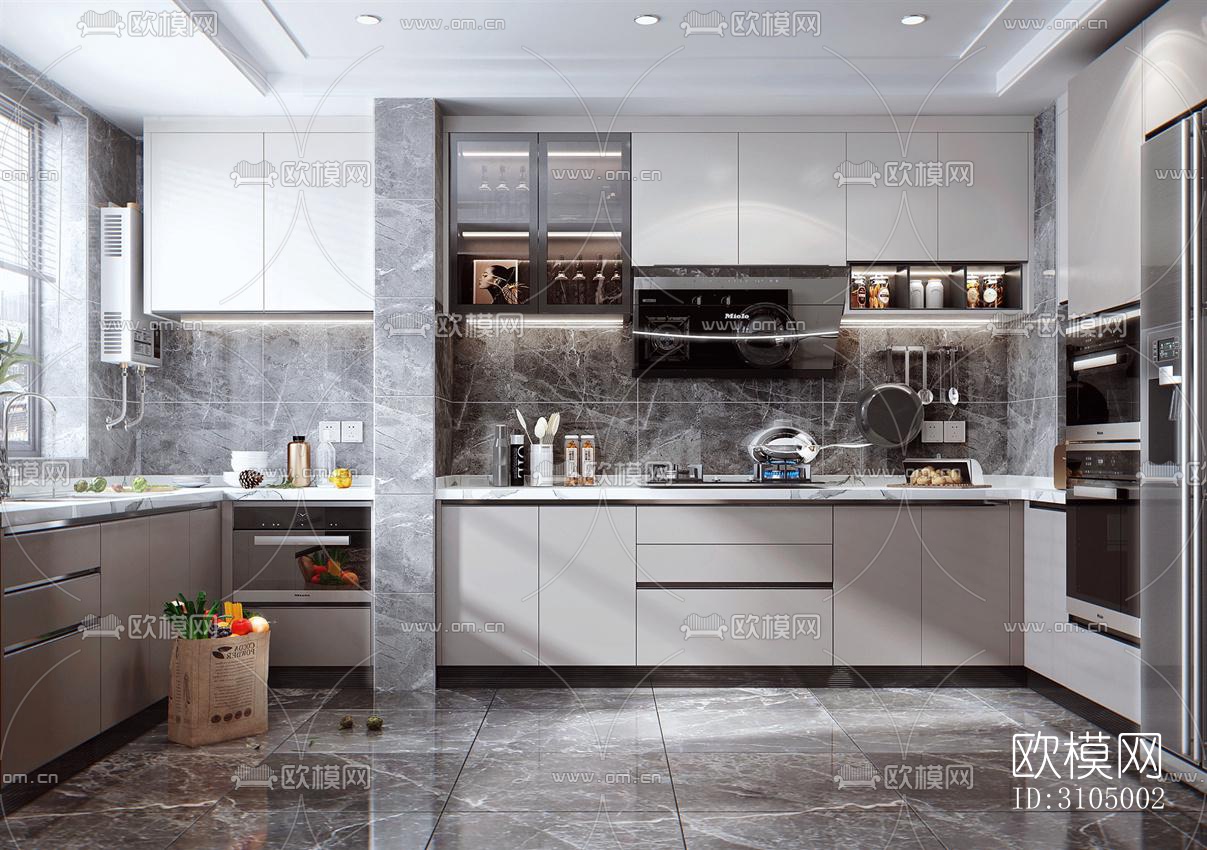 现代厨房效果图下载（渲染图2）