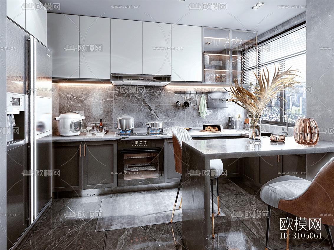 美式厨房效果图下载（渲染图4）