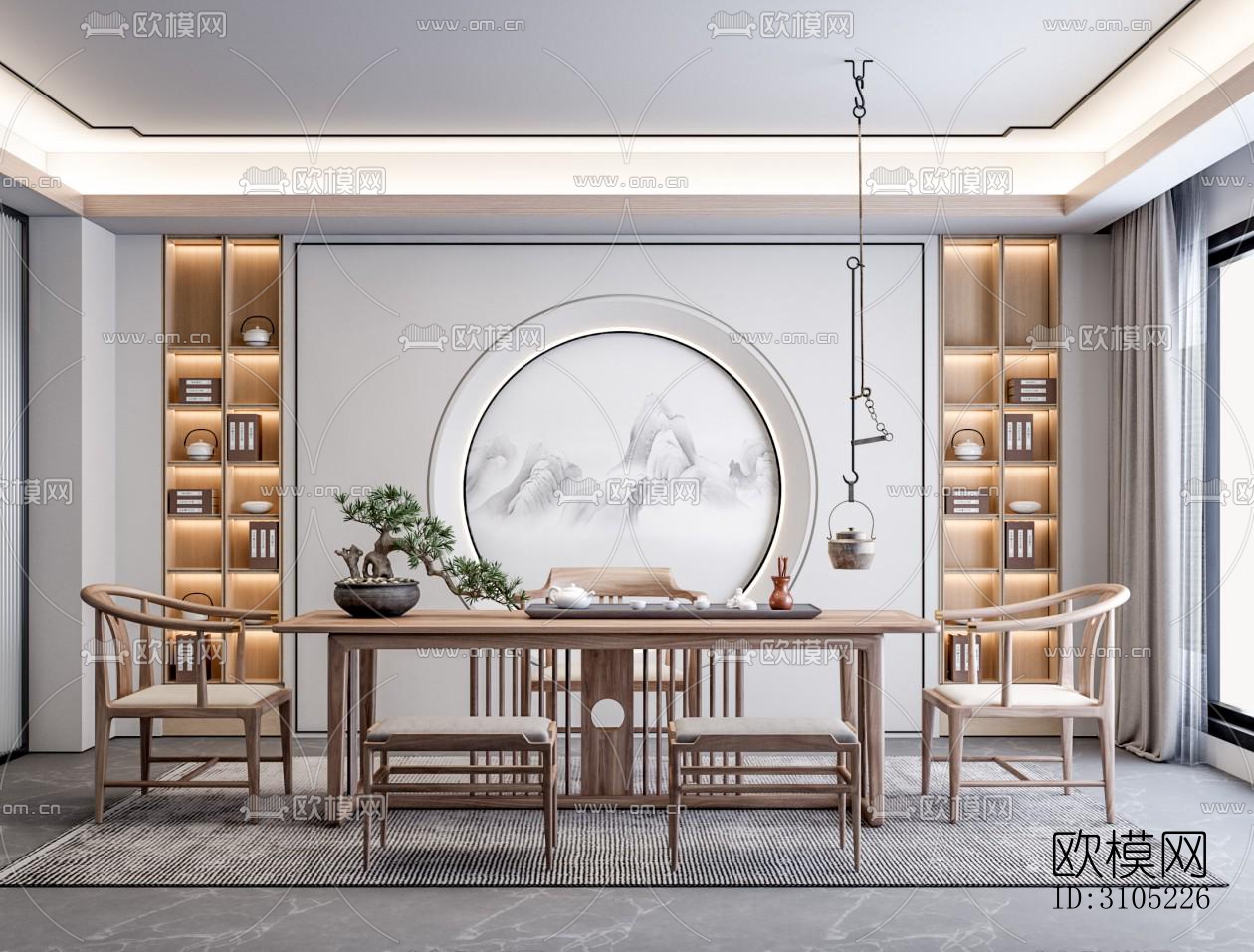 新中式茶室效果图下载（渲染图4）