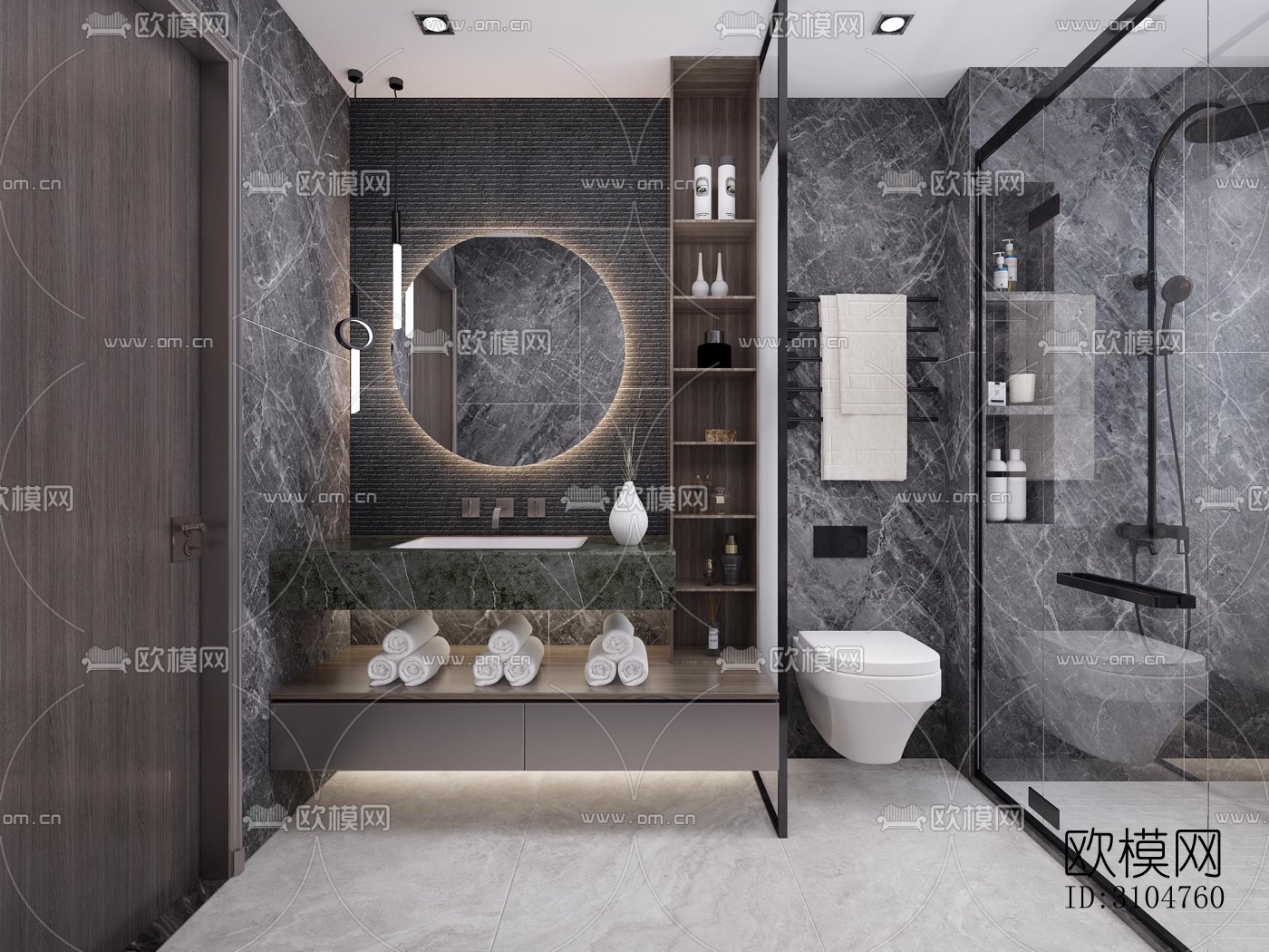 高级灰卫生间效果图下载（渲染图2）