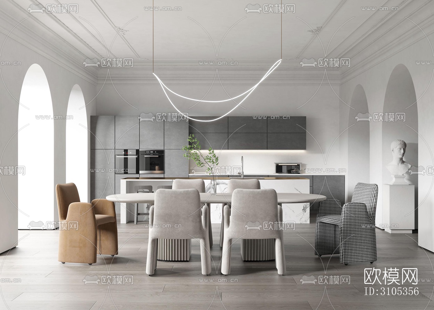 奶油风餐厅效果图下载（渲染图5）