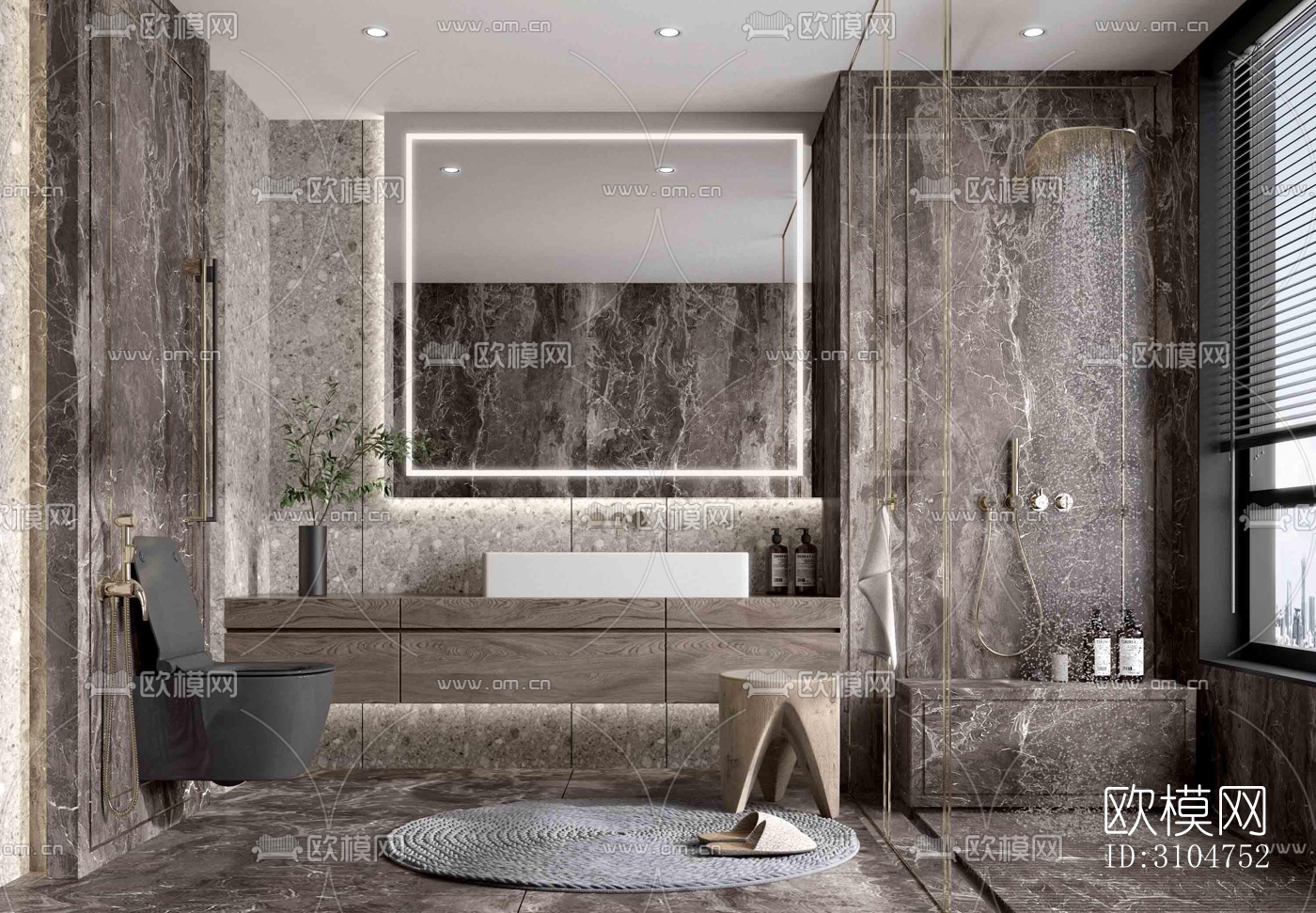 高级灰卫生间效果图下载（渲染图1）
