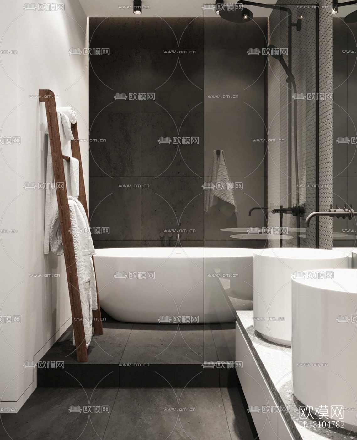 高级灰卫生间效果图下载（渲染图3）
