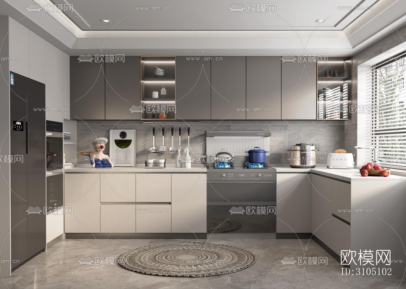 高级灰厨房效果图下载（渲染图3）