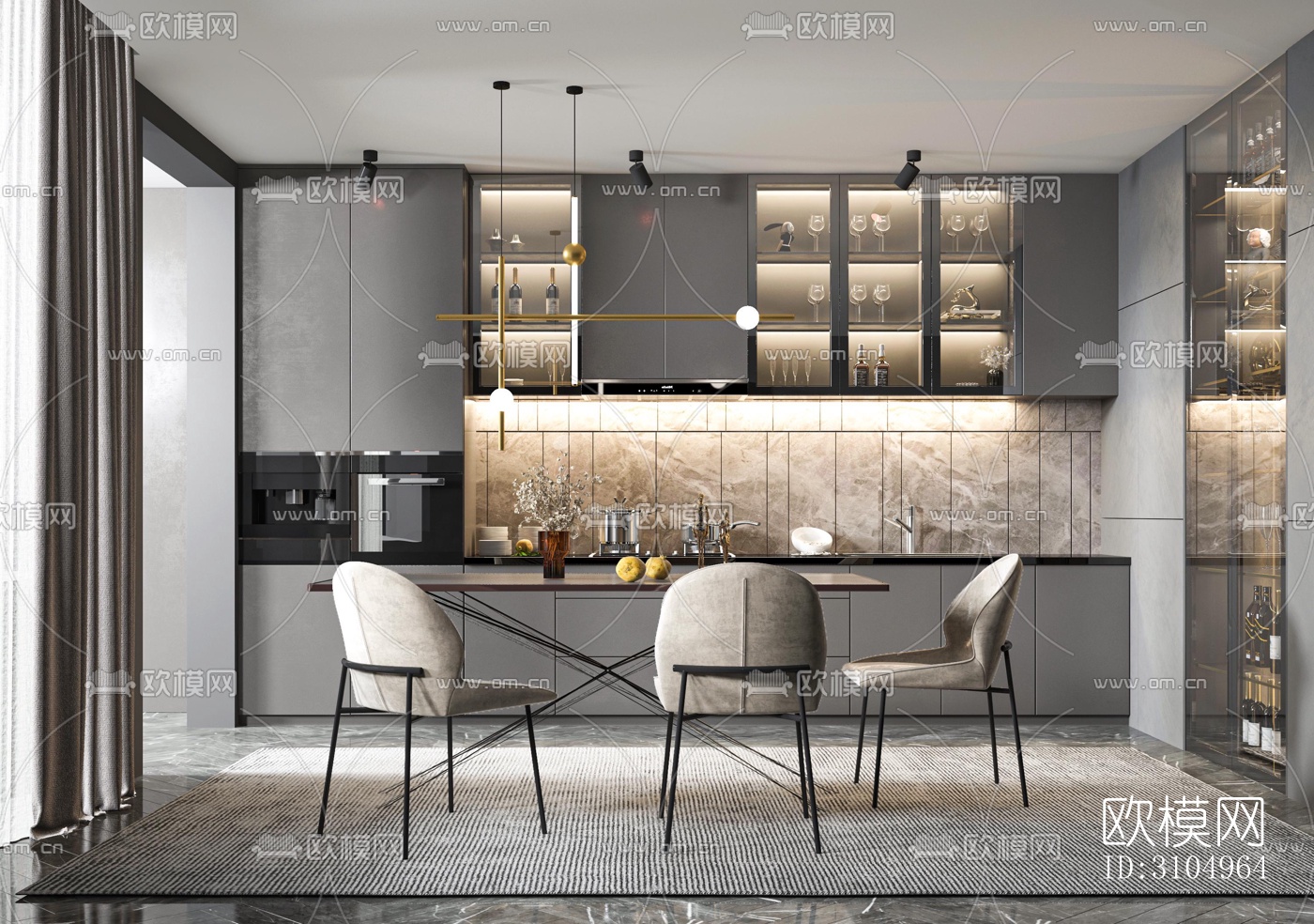 现代厨房效果图下载（渲染图4）