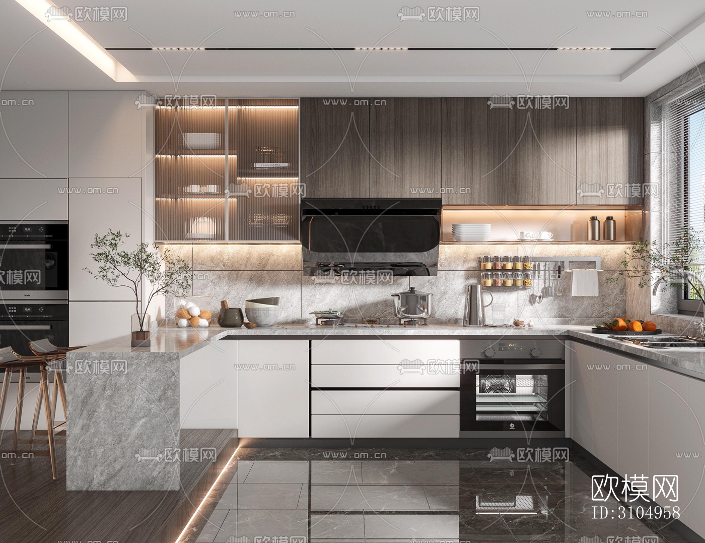 现代厨房效果图下载（渲染图3）