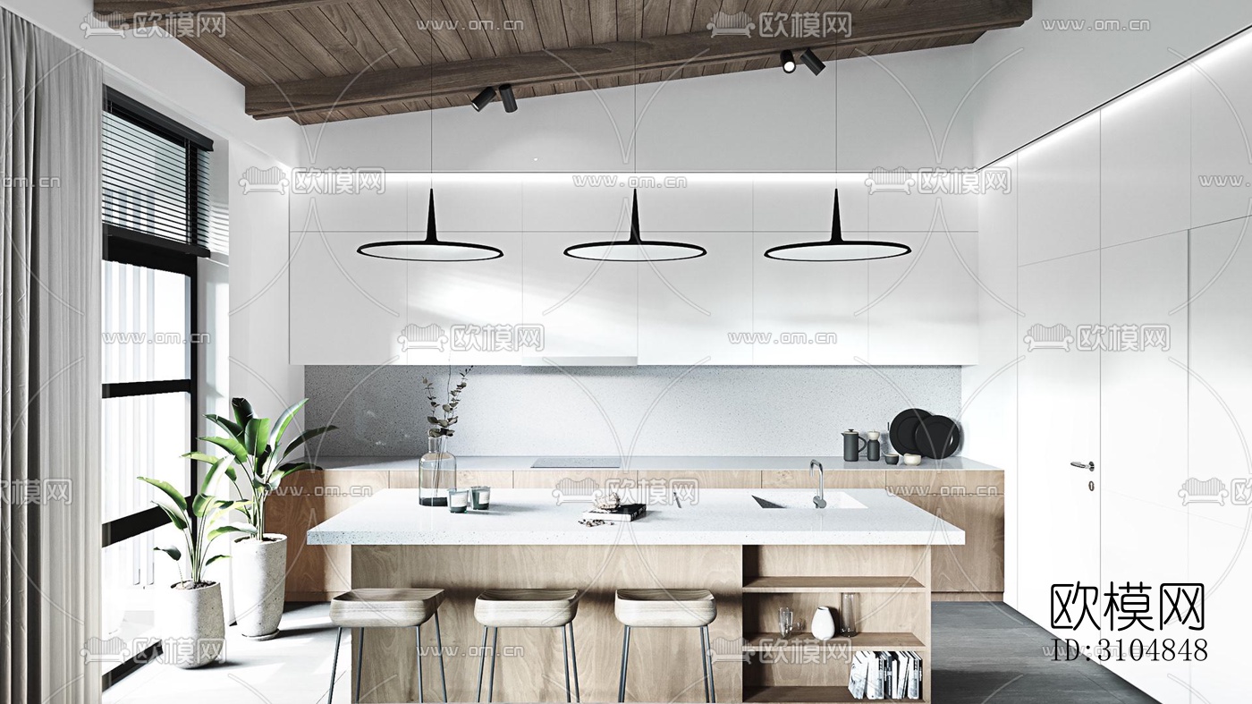 北欧厨房效果图下载（渲染图2）