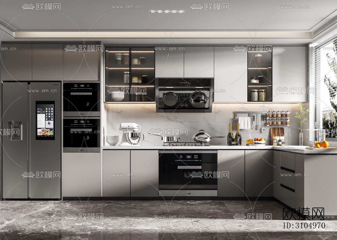 现代厨房效果图下载（渲染图1）