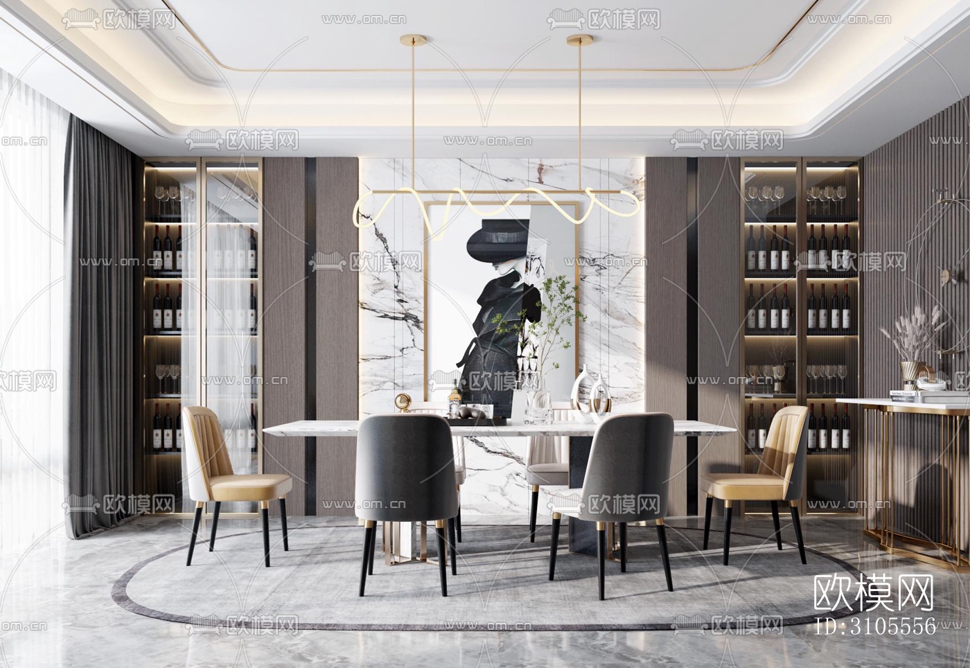 现代餐厅效果图下载（渲染图3）
