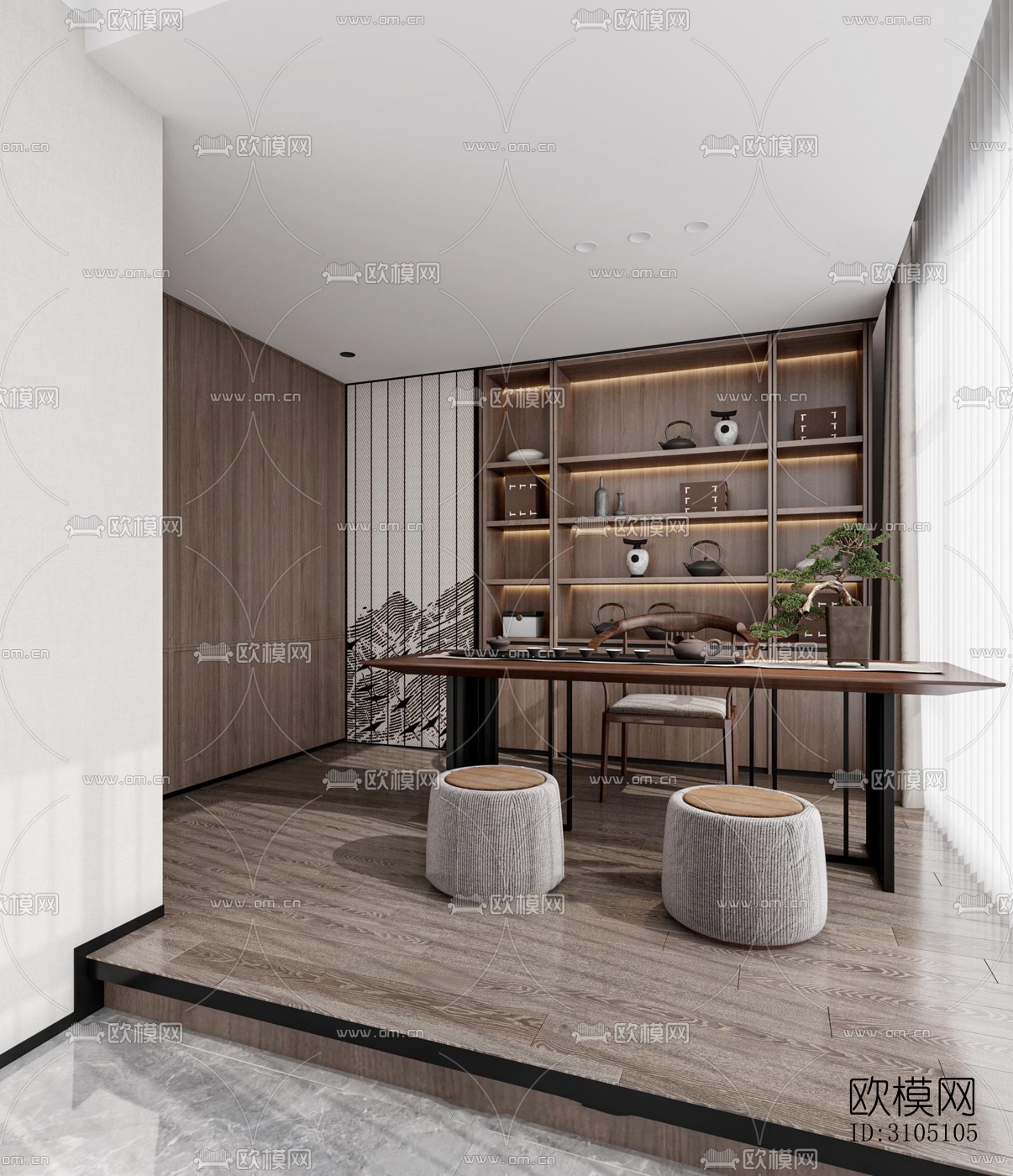 新中式平层效果图下载（渲染图12）