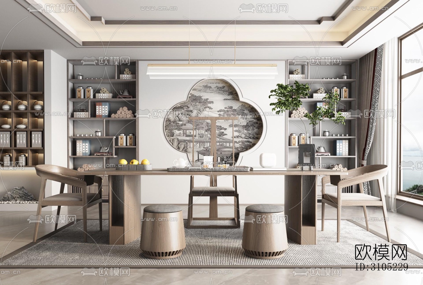 新中式茶室效果图下载（渲染图4）