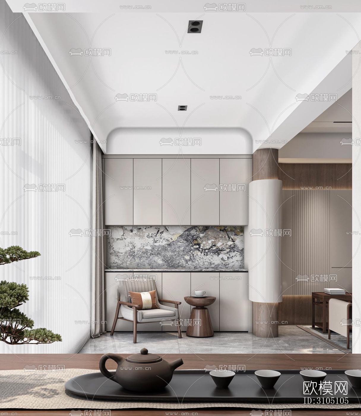 新中式平层效果图下载（渲染图9）