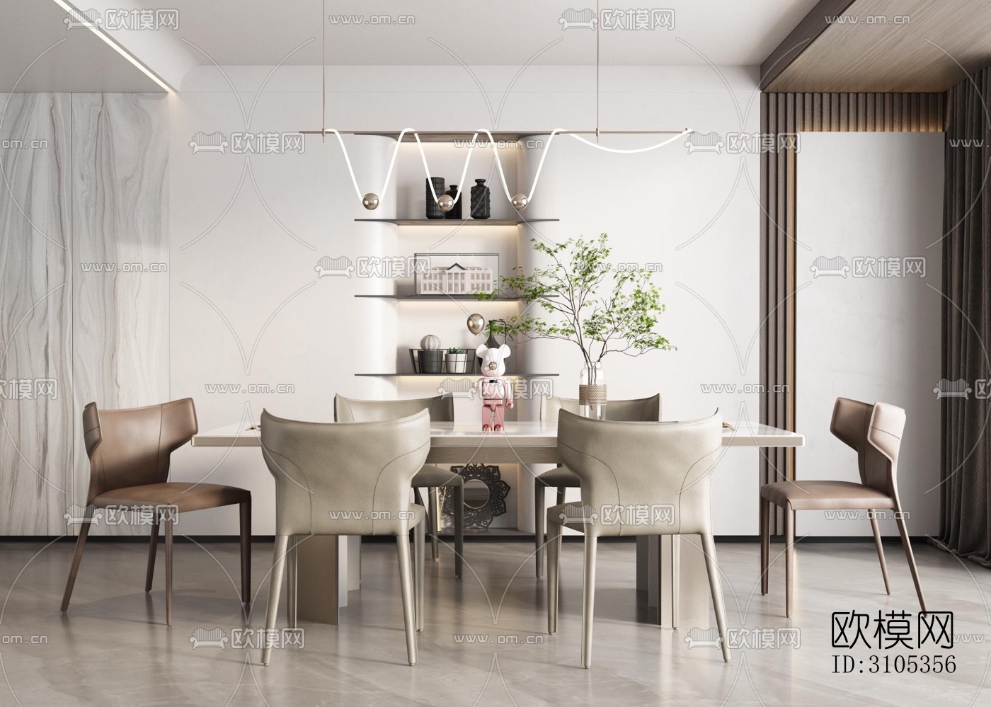 奶油风餐厅效果图下载（渲染图2）