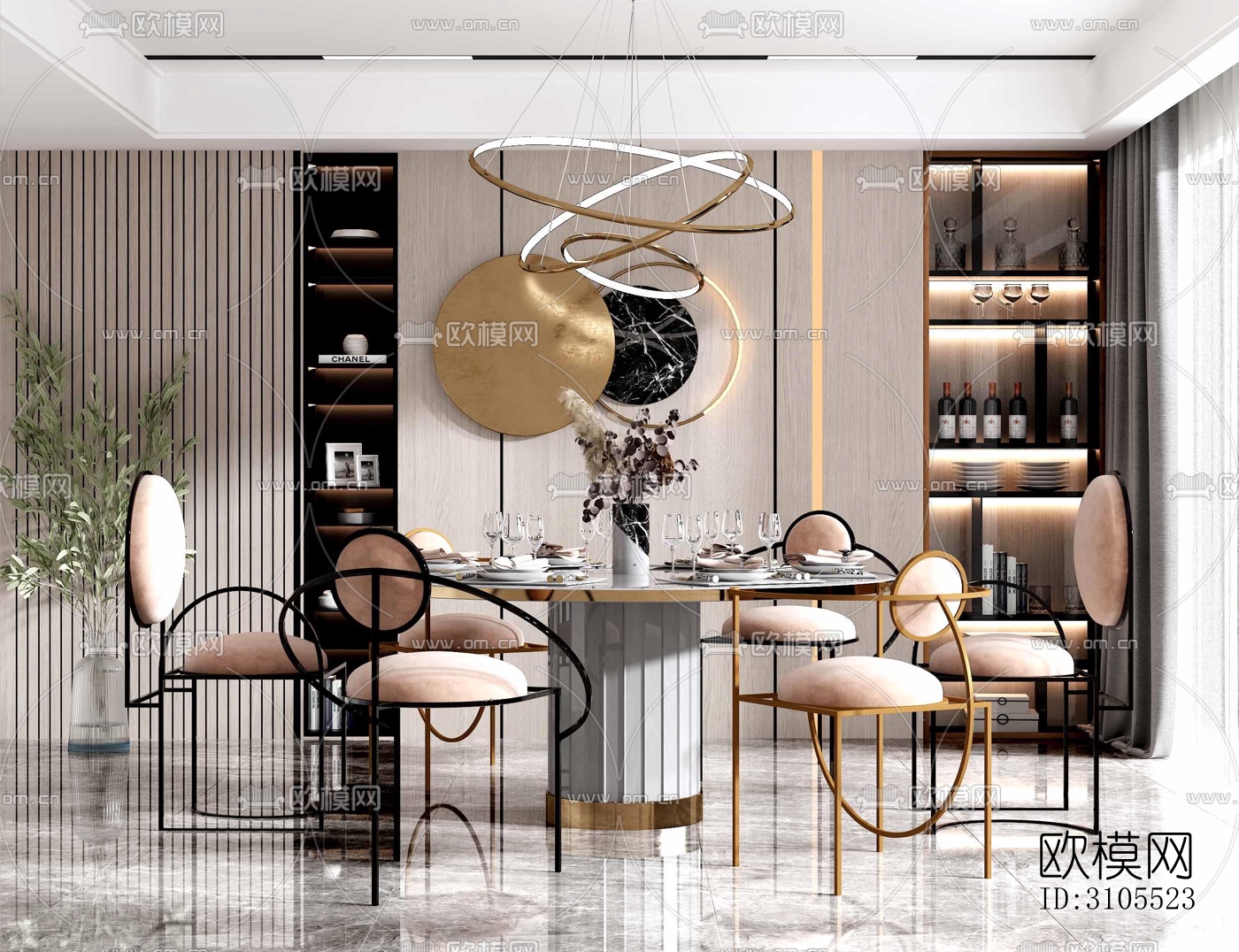 现代餐厅效果图下载（渲染图1）