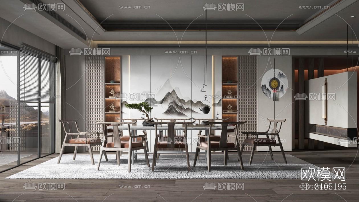 新中式茶室效果图下载（渲染图2）