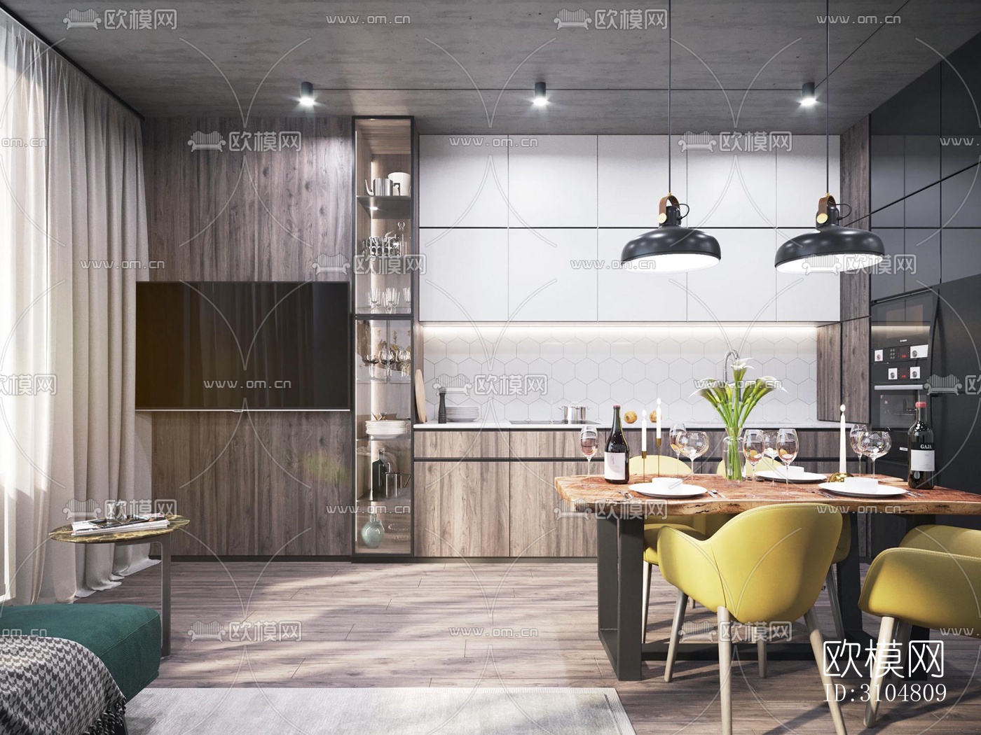 北欧厨房效果图下载（渲染图2）