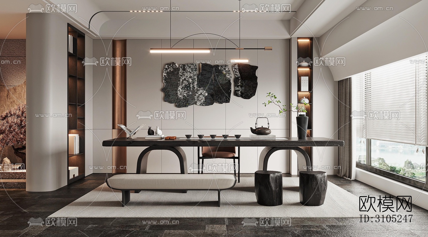 新中式茶室效果图下载（渲染图4）