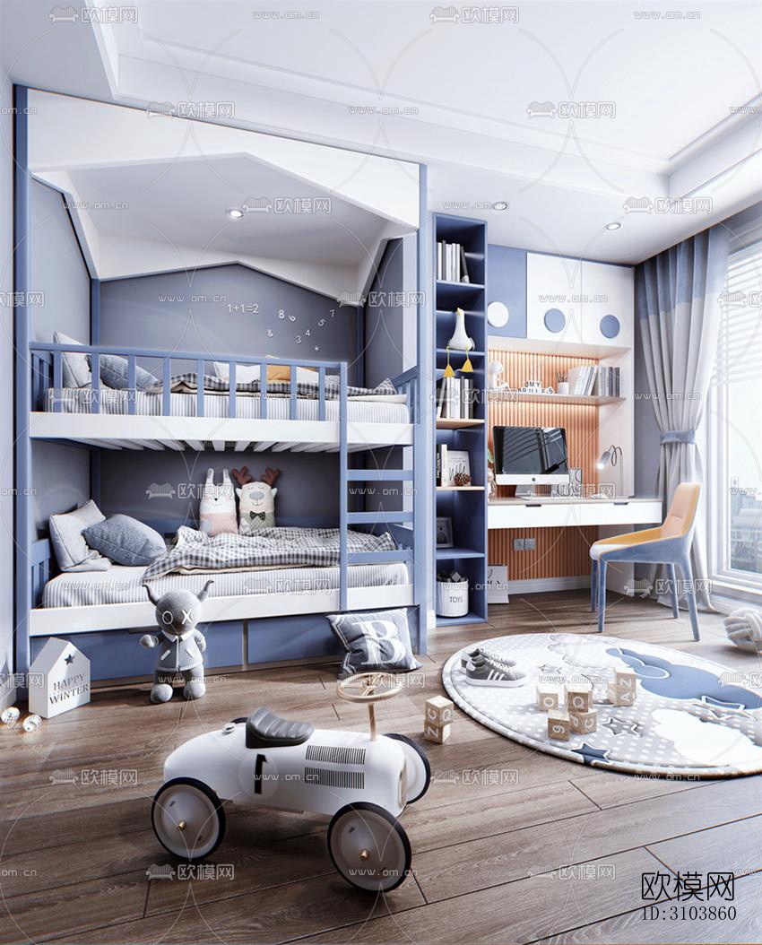 北欧儿童房效果图下载（渲染图1）