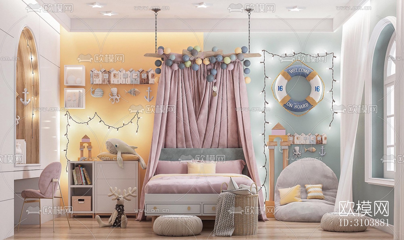 北欧儿童房效果图下载（渲染图3）