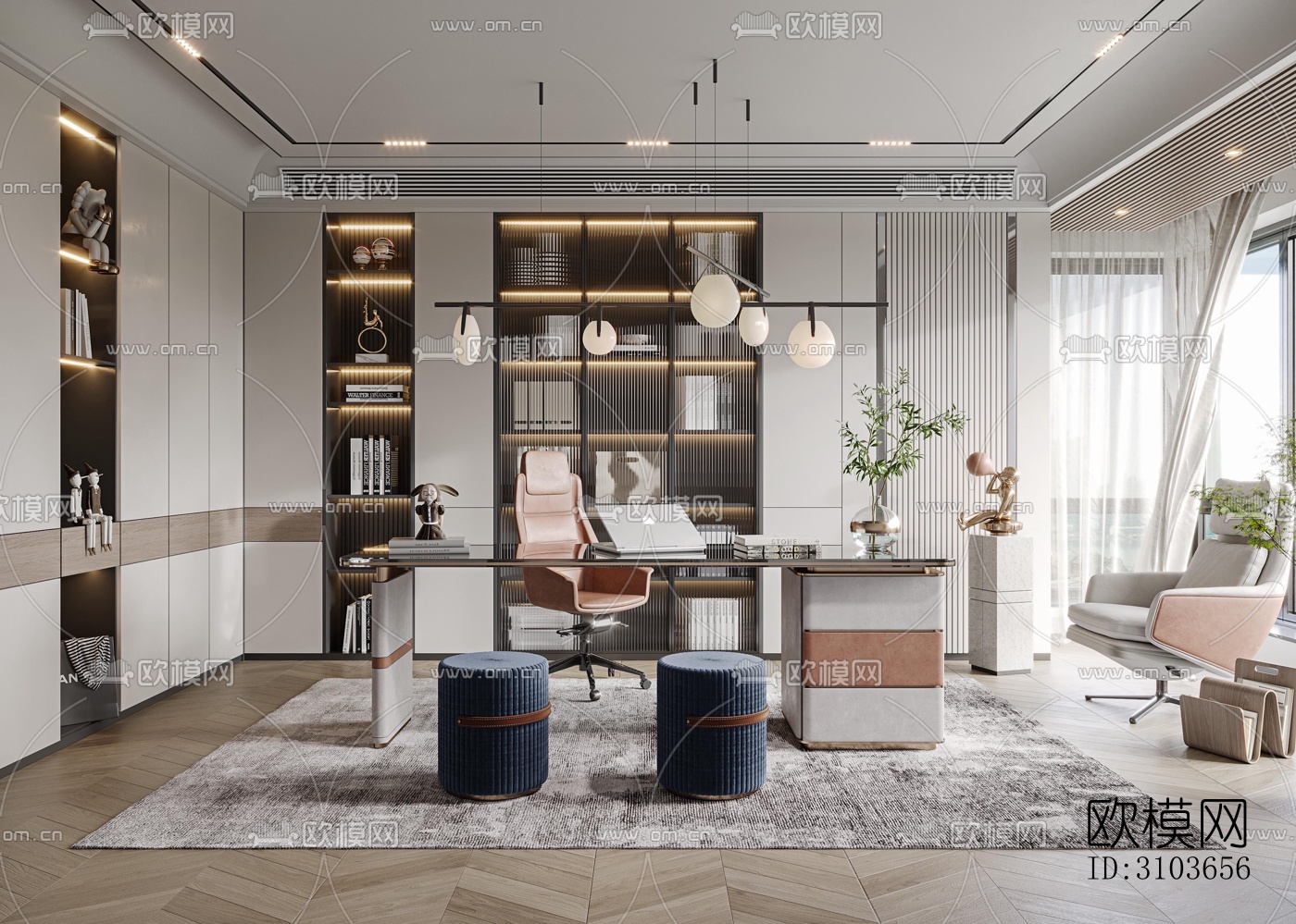 现代书房效果图下载（渲染图2）